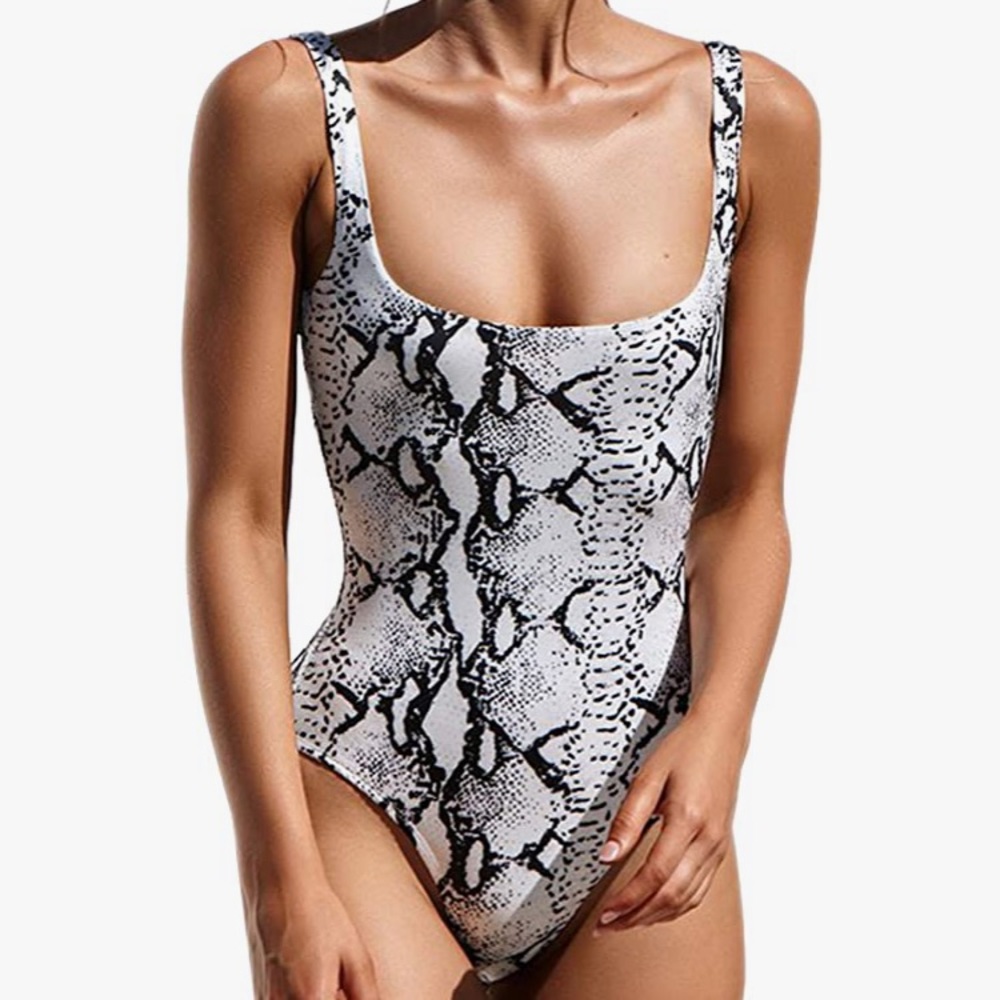 Snake print one piece swimsuit